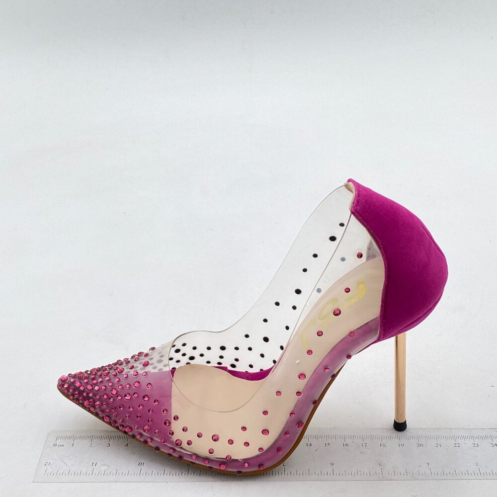 FSJ Fuchsia Studded Pointed Toe Transparent Pumps High Heels Shoes - Picture 2 of 8